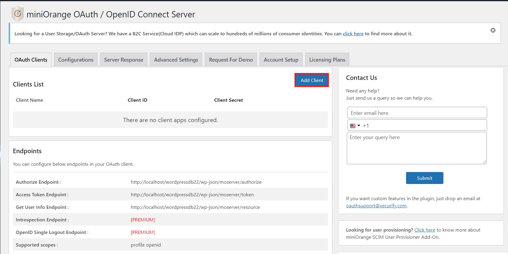 integration of Wordpress Oauth openod connect, Add client