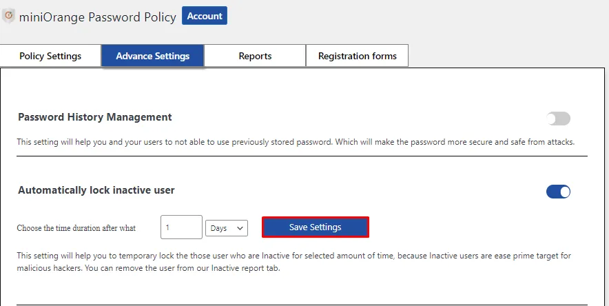 Password Policy - Click Save settings