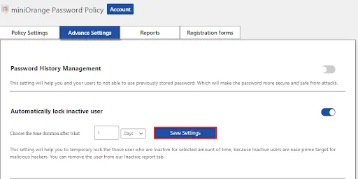 Automatically lock inactive users save setting