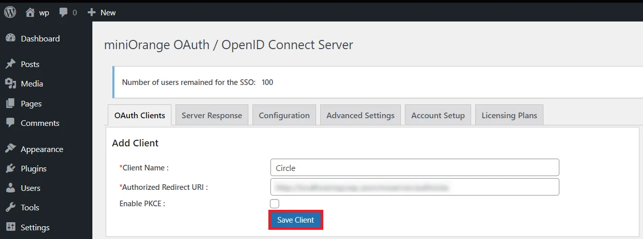 OAuth server
      Single Sign-On(SSO)WordPress- circle SSO Authorized Redirect URL 