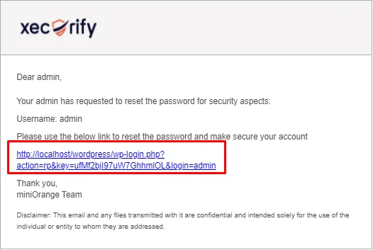 xecurify send password link
