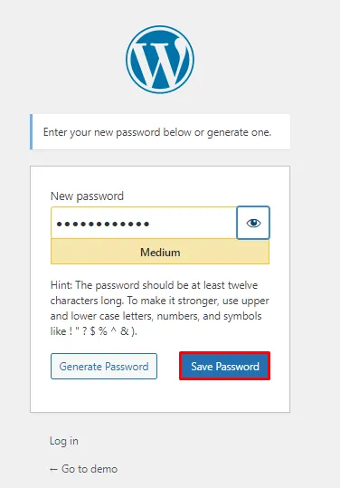 enter new password save password