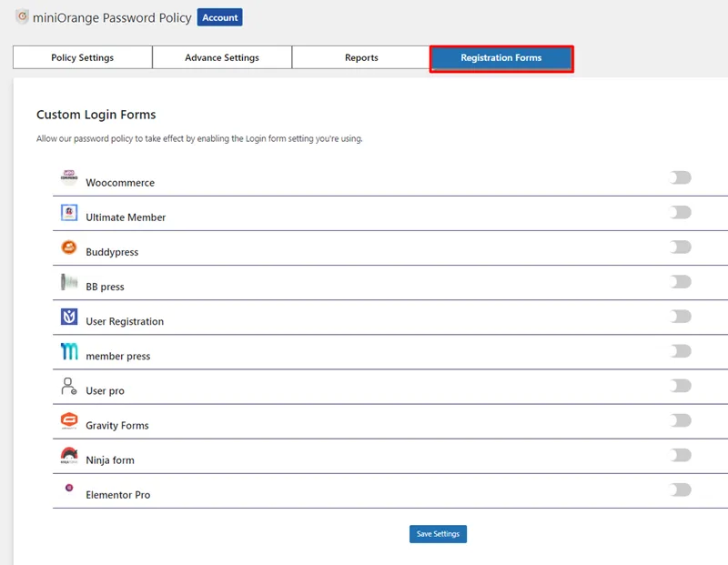 Password Policy - Go registration form