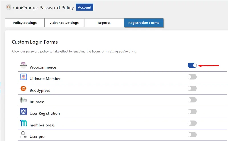 Password Policy - Enable Woocommerce form