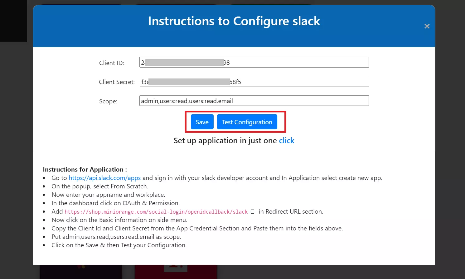 test configuration to login with slack shopify SSO