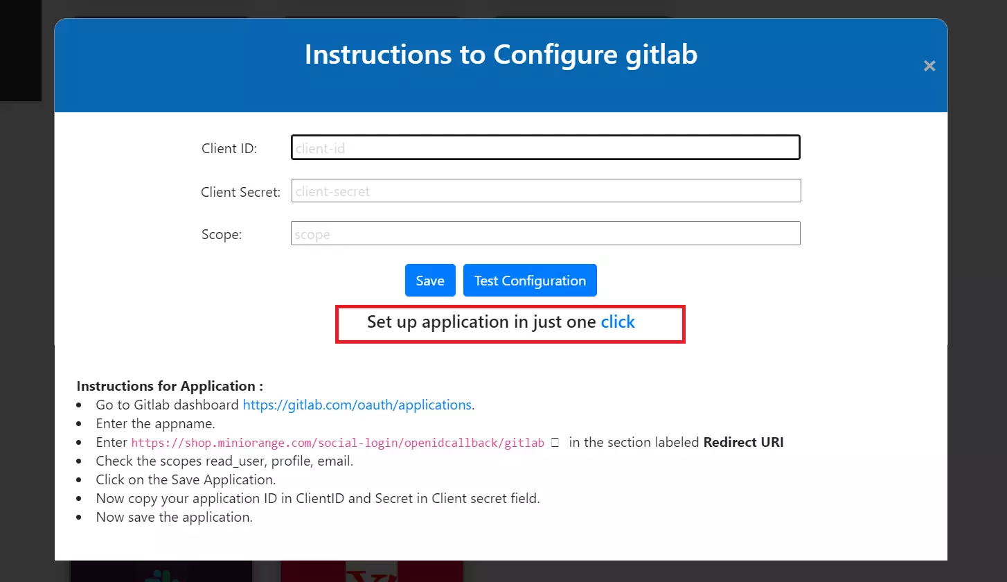 enable Gitlab social login with one click on shopify