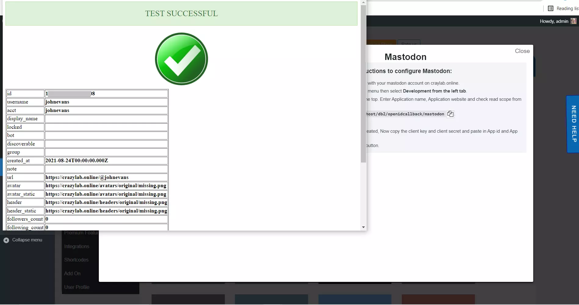 Test configuration successful for mastodon social login