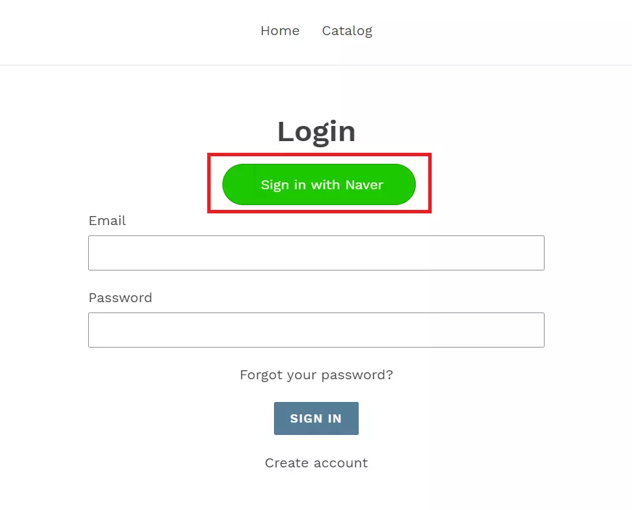 Shopify Naver login button on shopify store to login with Naver
