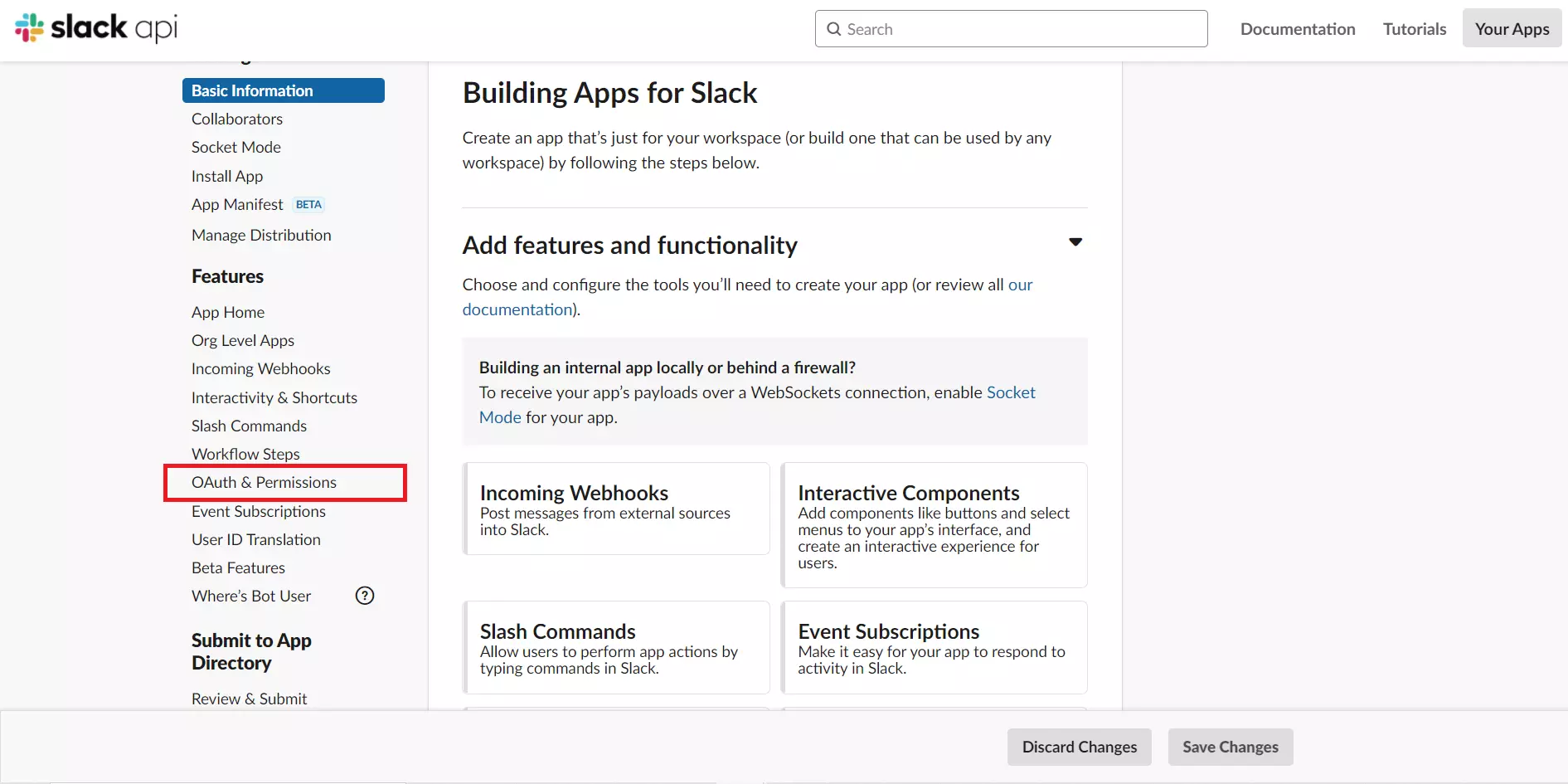 navigate to oauth and permission for slack SSO