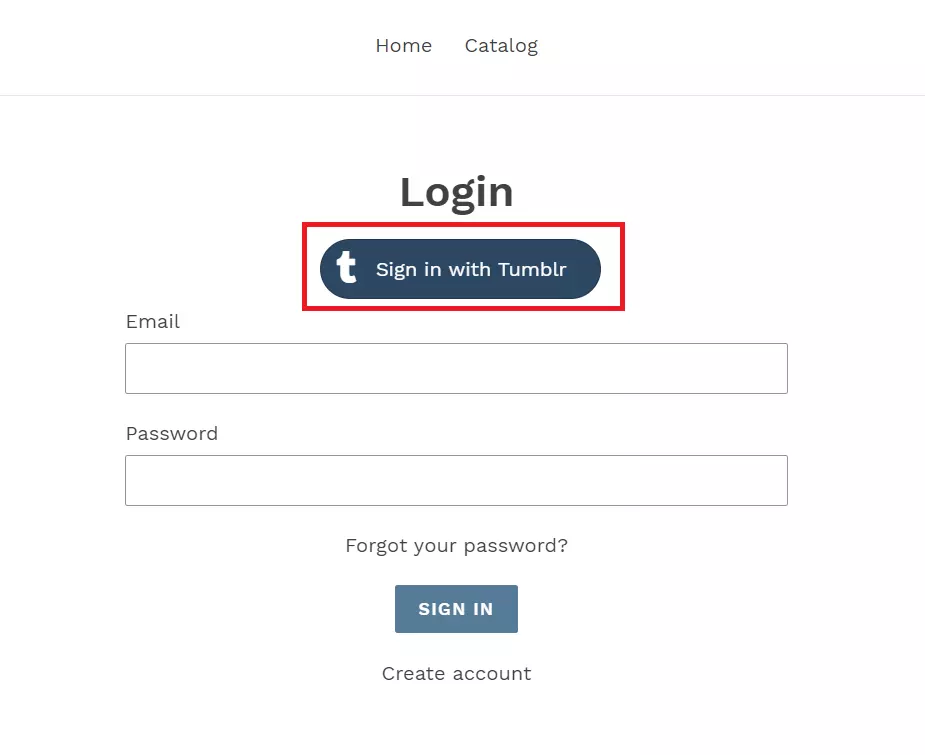 Shopify Tumblr login button on shopify store to login with Tumblr