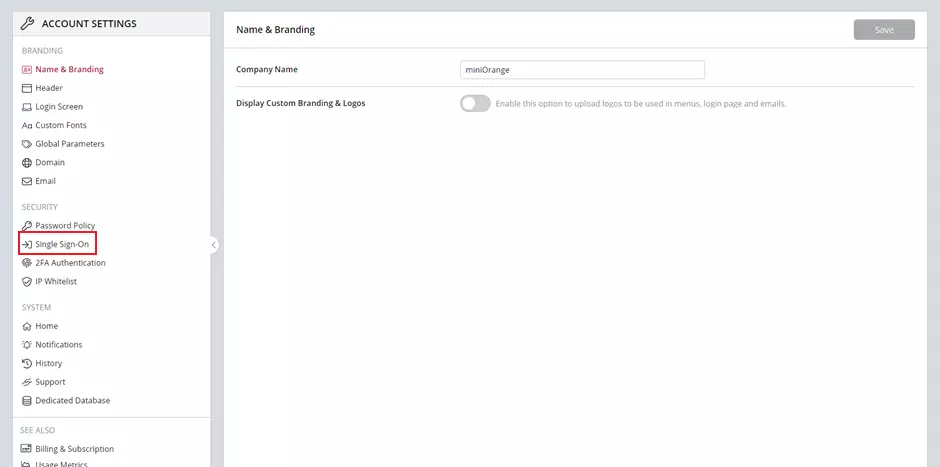 ClicData SAML SSO - In Account tab under Account Settings option