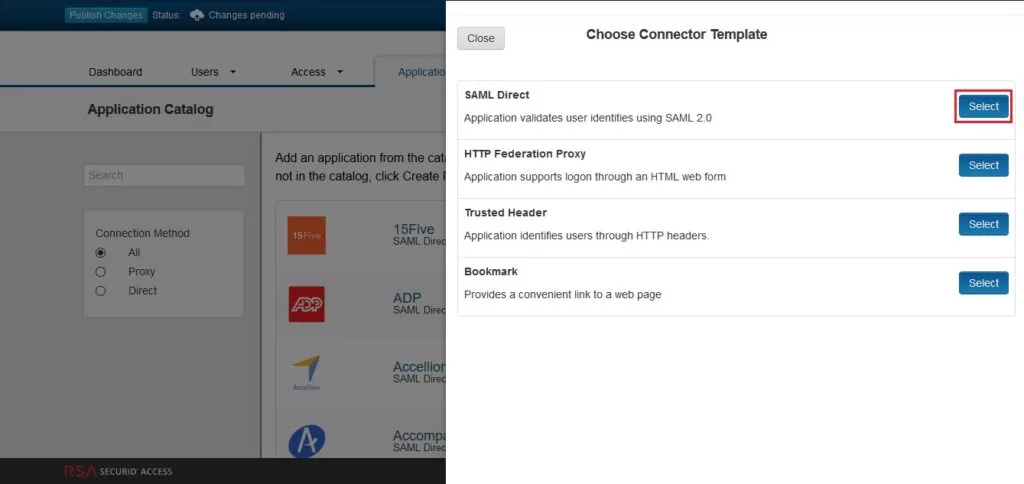 Magento SAML Single Sign on  - Choose Connector Template