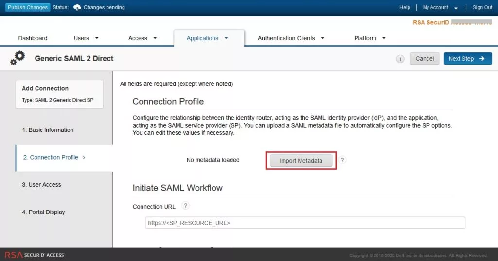 Configure RSA SecurID as IDP - SAML Single Sign-On(SSO) for WordPress- Import Metadata