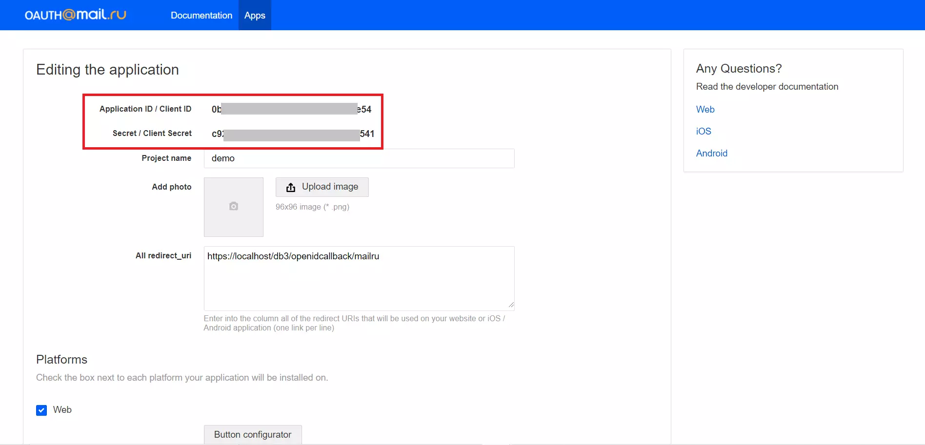 mail ru wordpress client ID and client secret for mail ru login