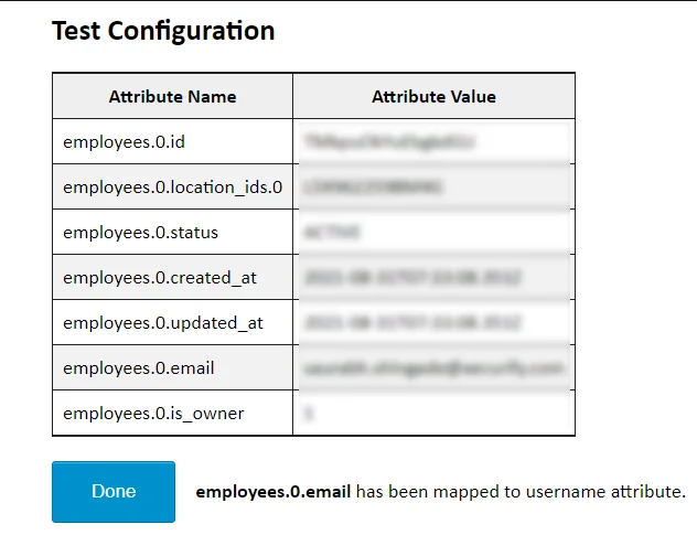 Square Single Sign-On (SSO) - test congifuration result