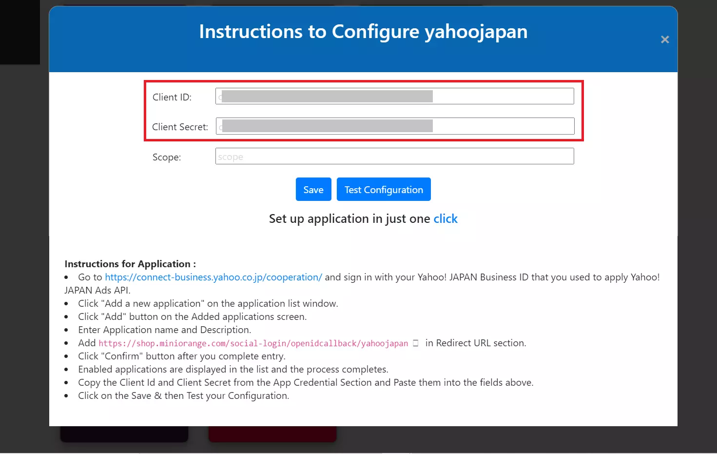 social login Client Id secret to login with yahoo japan for shopify