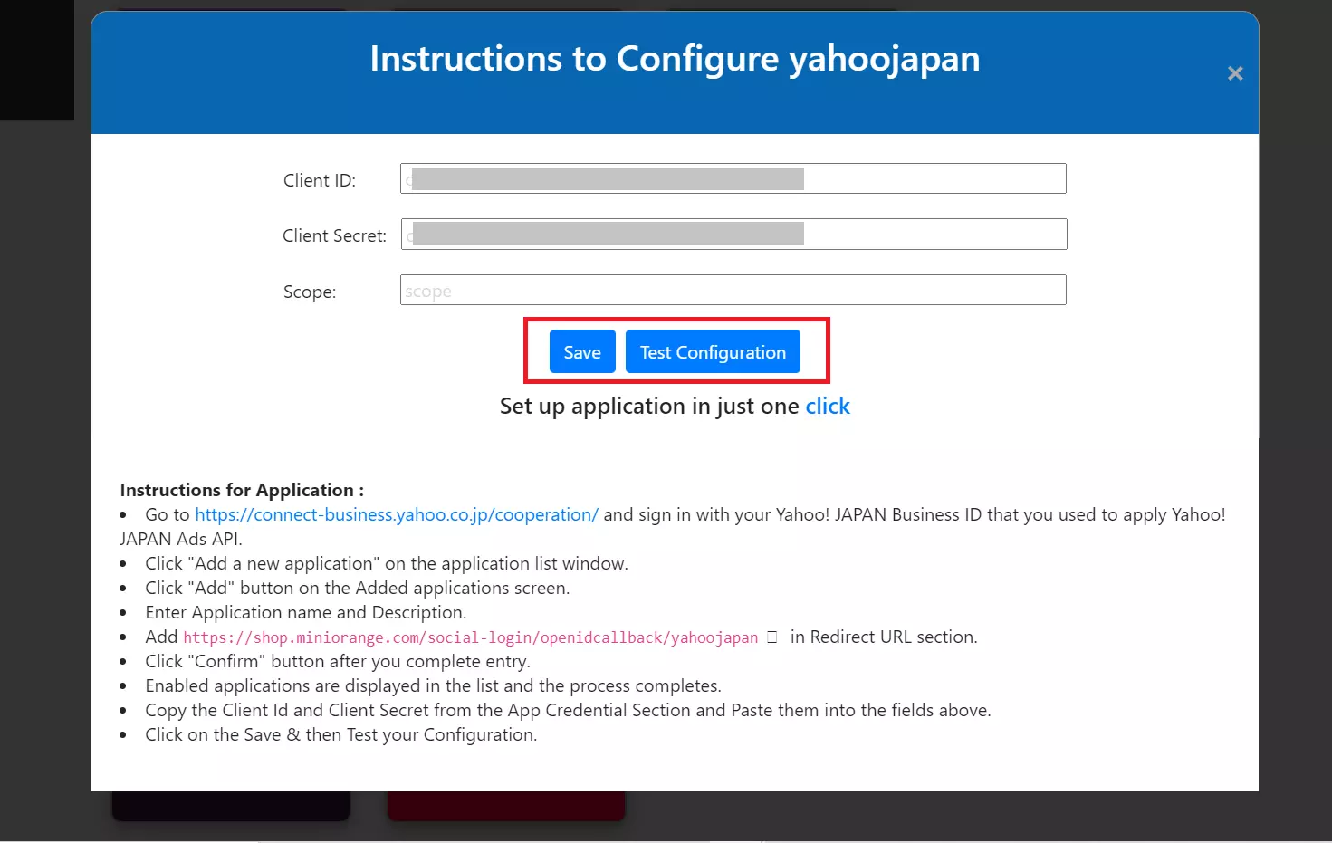 test configuration to login with yahoo japan shopify SSO