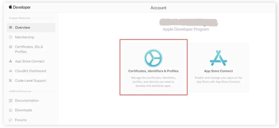 Apple SSO Login into Shopify - Click on Certificate and Identifier