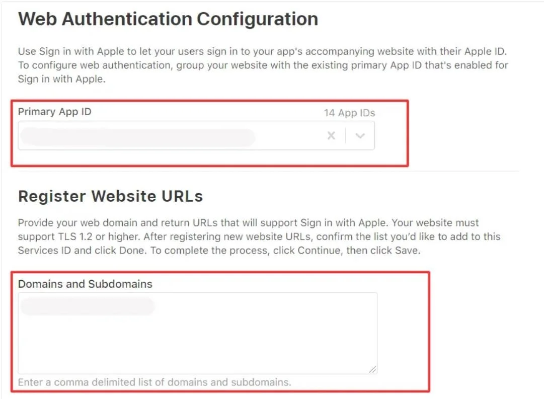 Apple SSO Login into Shopify - Select Primary App ID and enter the Domain