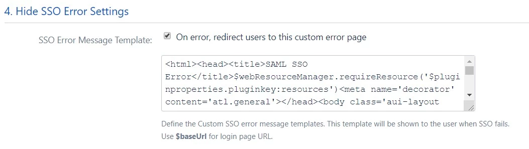 Custom error settings - SSO Login with WordPress