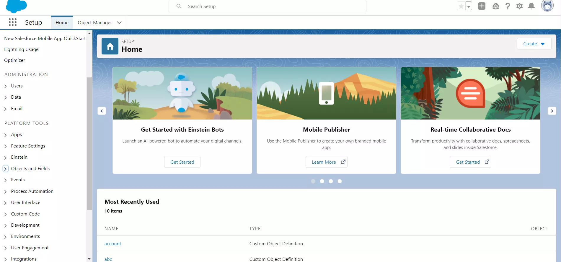 Configure Salesforce for Object sync - Home Screen
