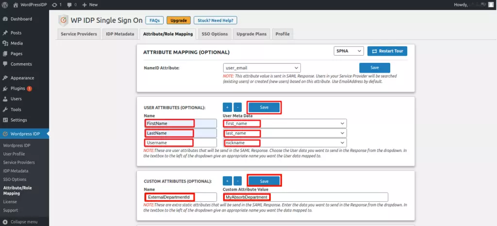  attribute mapping settings- - Absorb LMS dPress as SSO Login