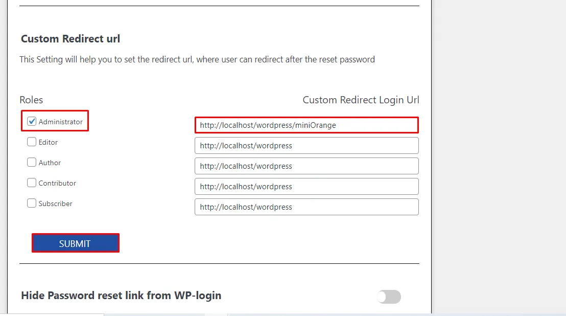  custom redirect login URL in password reset page Administrator 