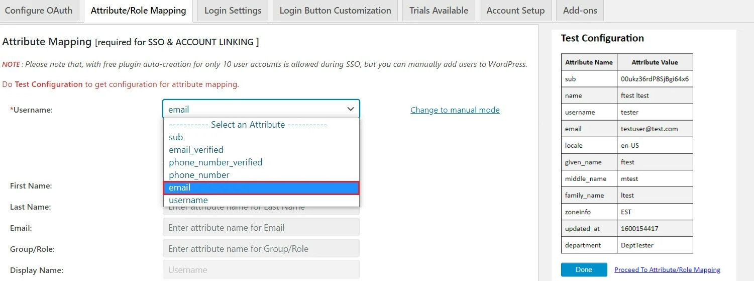 Abowire Single Sign-On (SSO) - attribute/role mapping