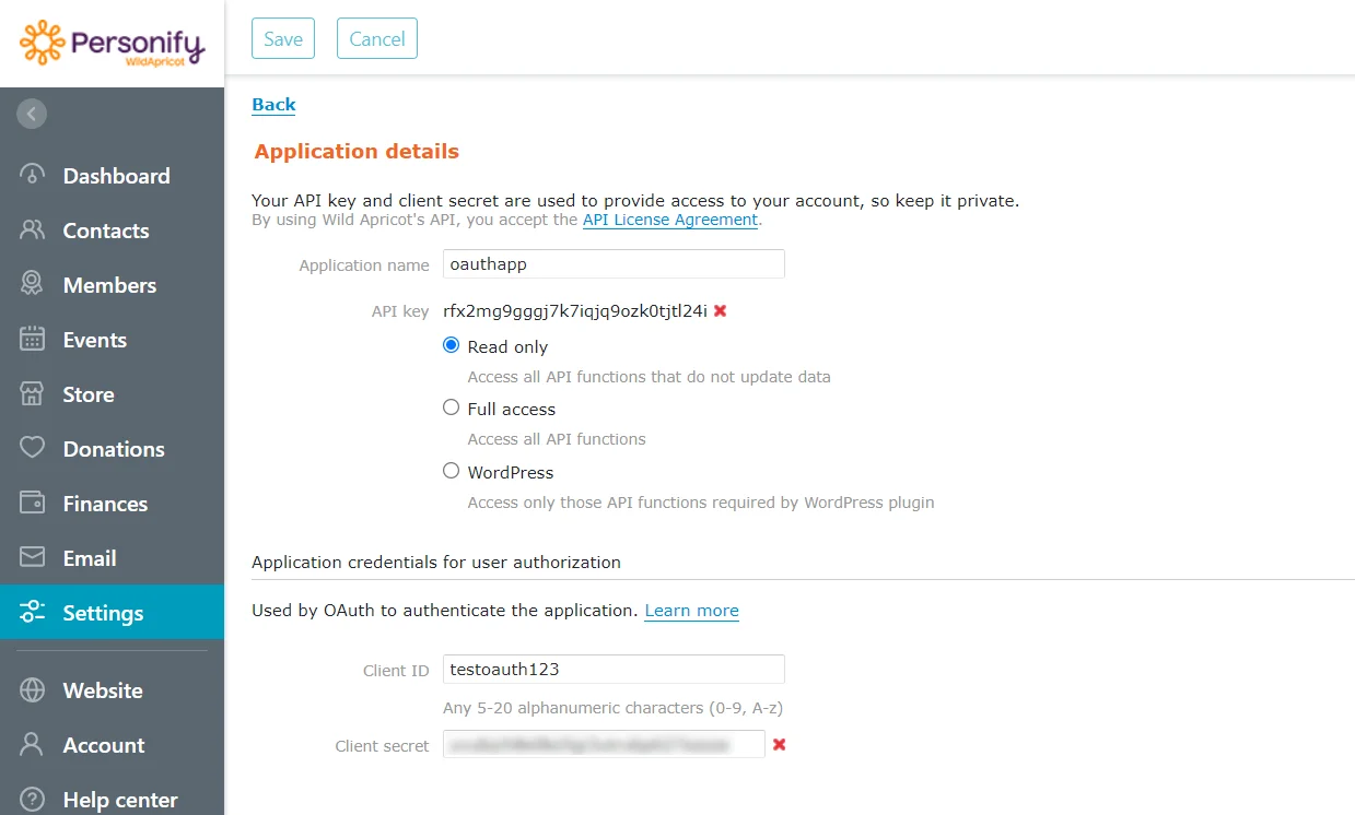 Wild Apricot Single Sign-On (SSO) OAuth/OpenID WrdPress save-setting