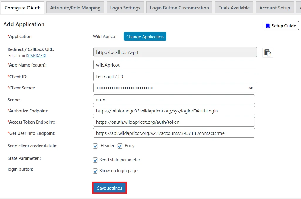 Wild Apricot Single Sign-On (SSO) OAuth/OpenID WordPress configure-endpoints