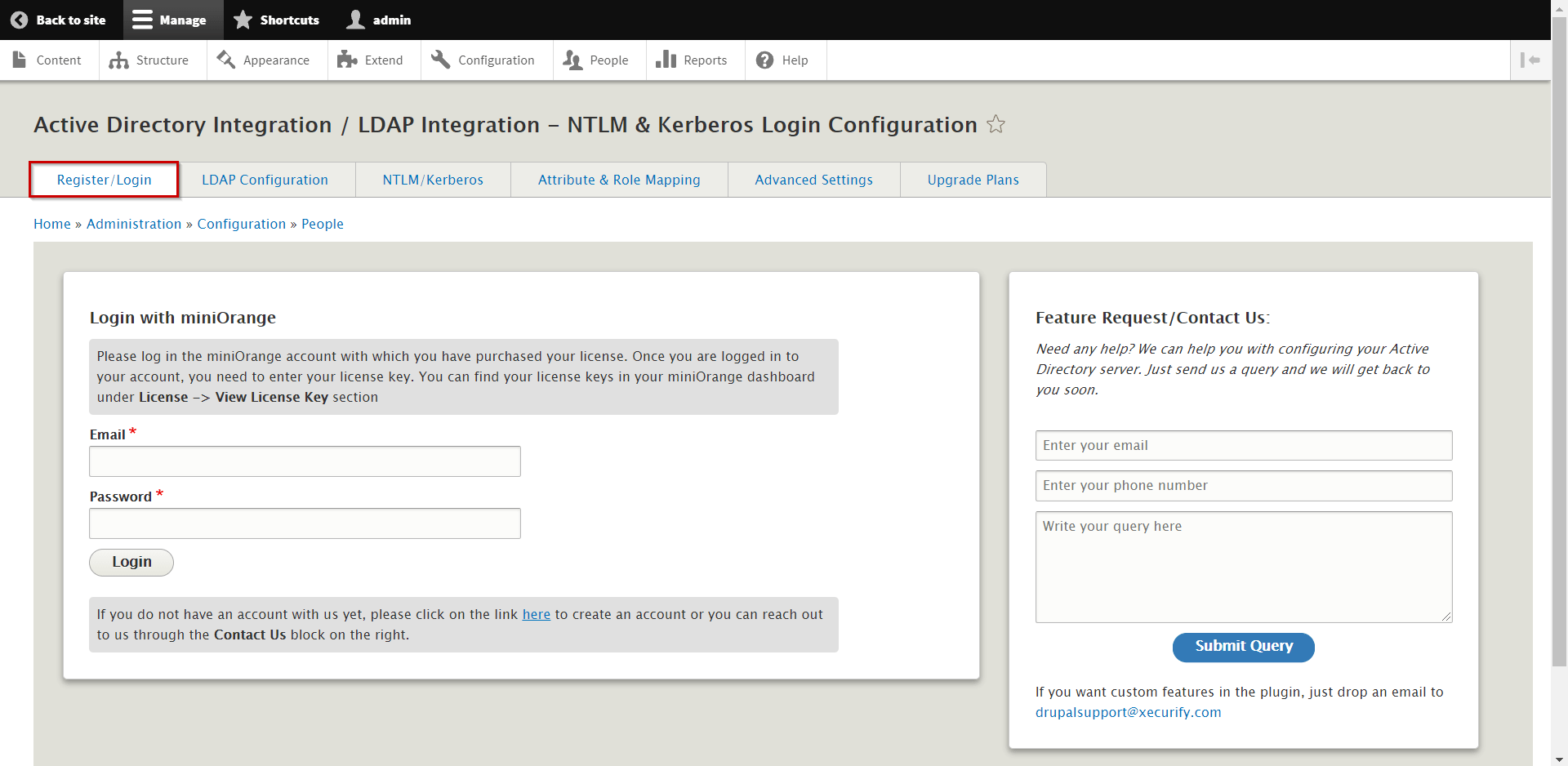 In Register and login tab, you are login with your miniOrange credentials