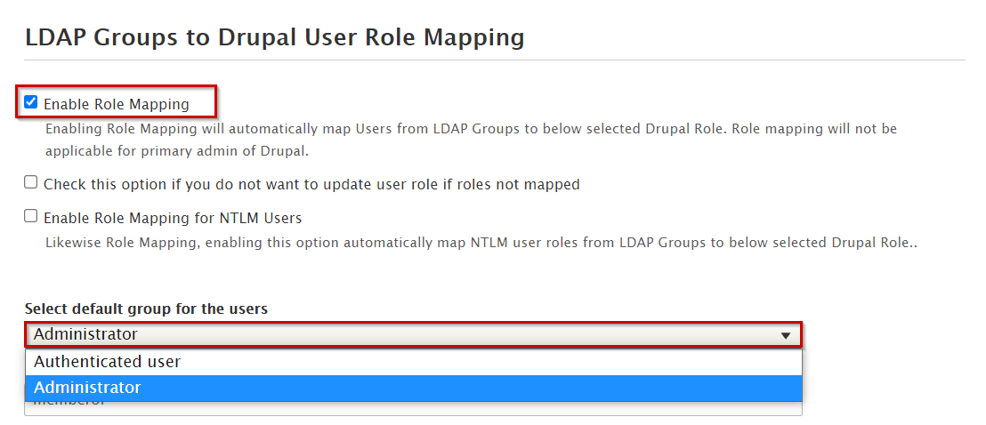 enable role mapping and select default group role for user