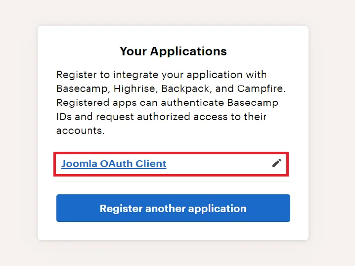 Joomla Basecamp SSO (Single Sign On) Click on Application