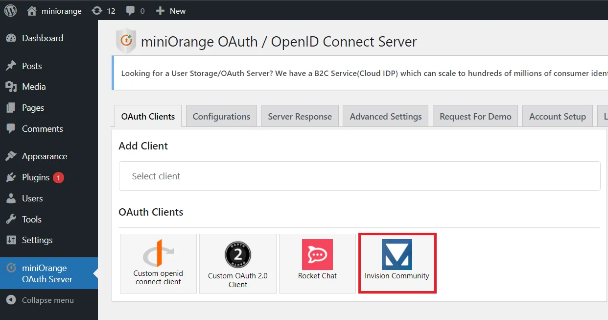 OAuth server Single Sign-On(SSO)WordPress- Invision Community add client