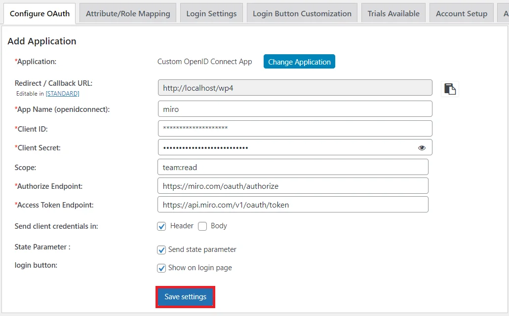 Miro Single Sign-On (SSO) - SSO endpoints save settings