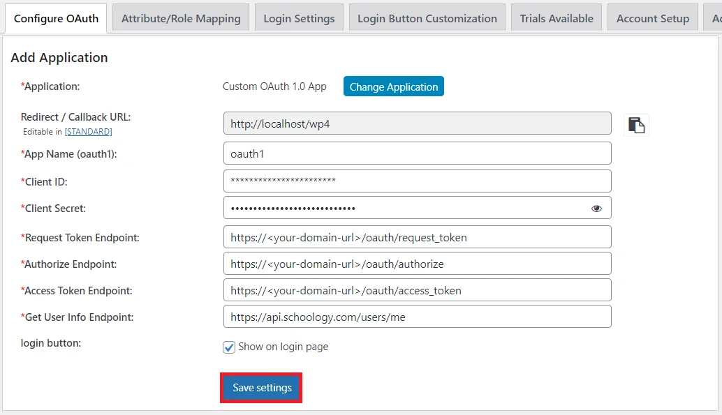 Schoology Single Sign-On (SSO) - SSO endpoints save settings