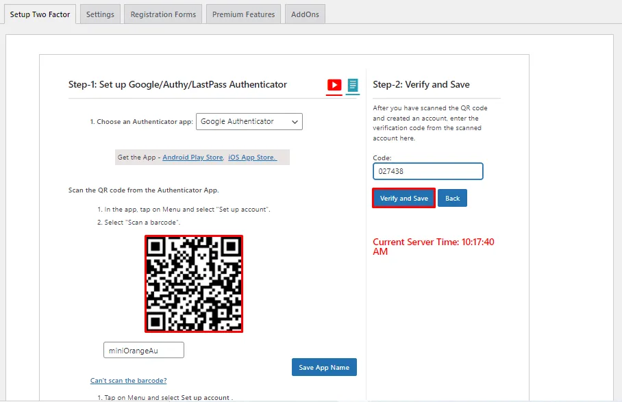 miniOrange Google Authenticator - Enter Verification code