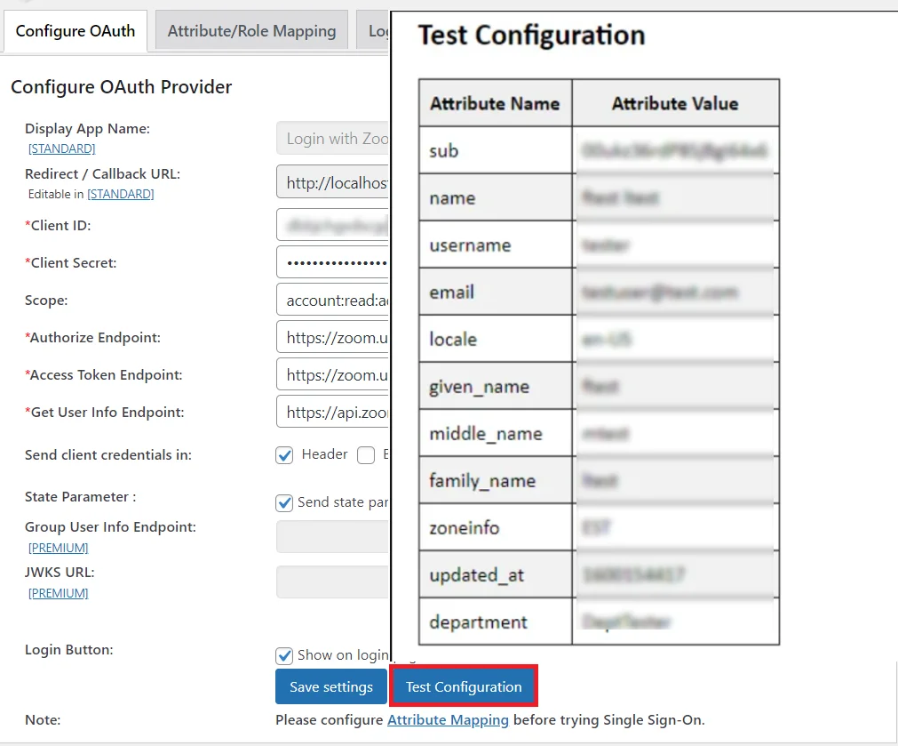 Zoom Single Sign-On (SSO) - test configuration