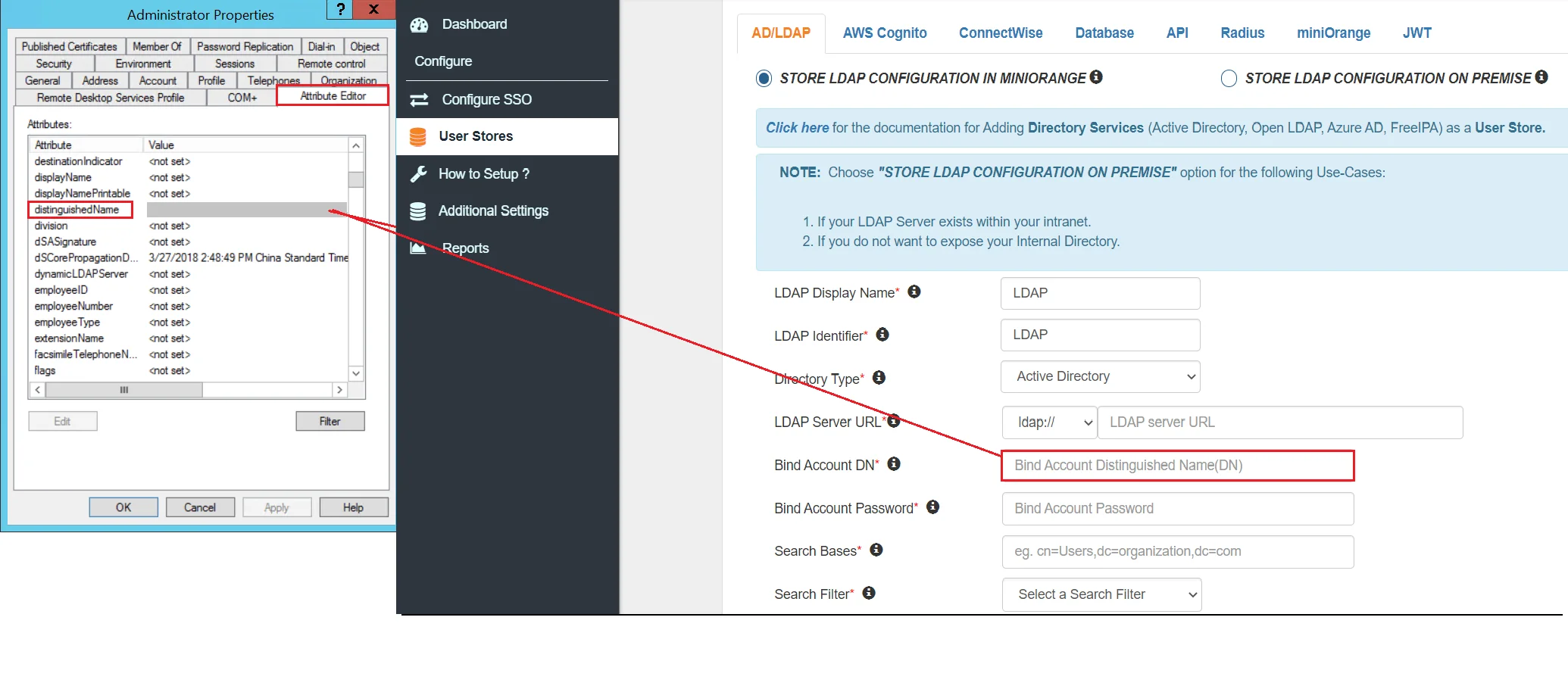 Shopify Active Directory (AD/LDAP) enter Bind Account DN