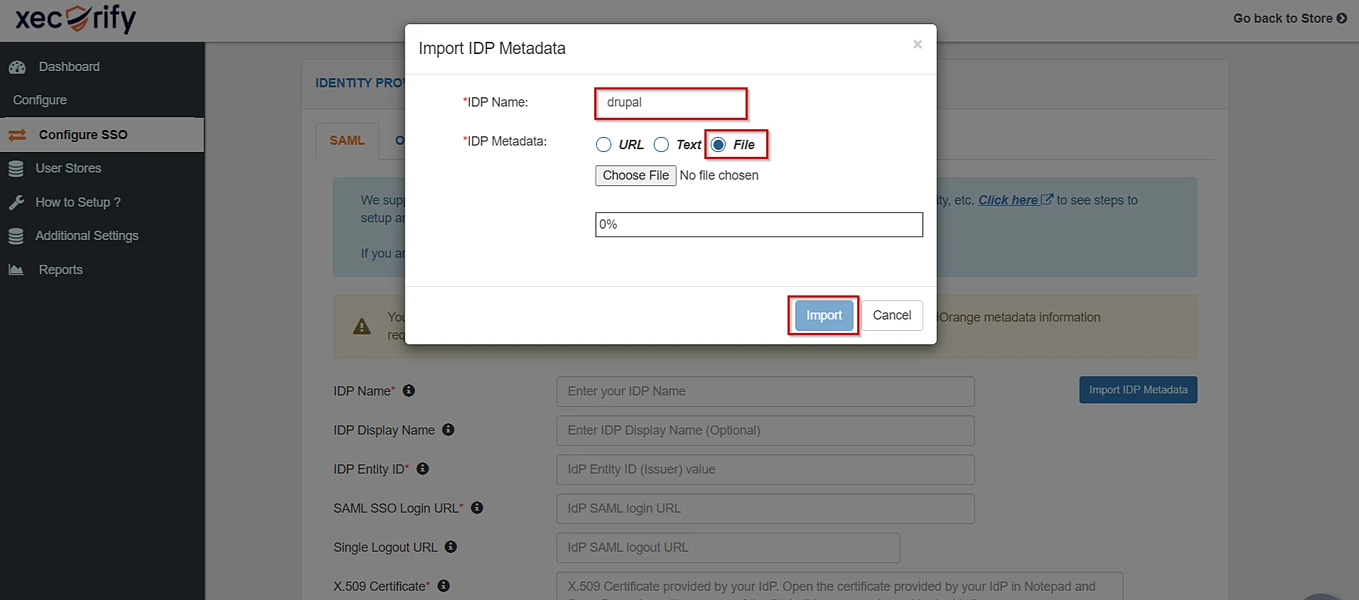 Shopify SAML Single Sign-On SSO Login - Import metadata