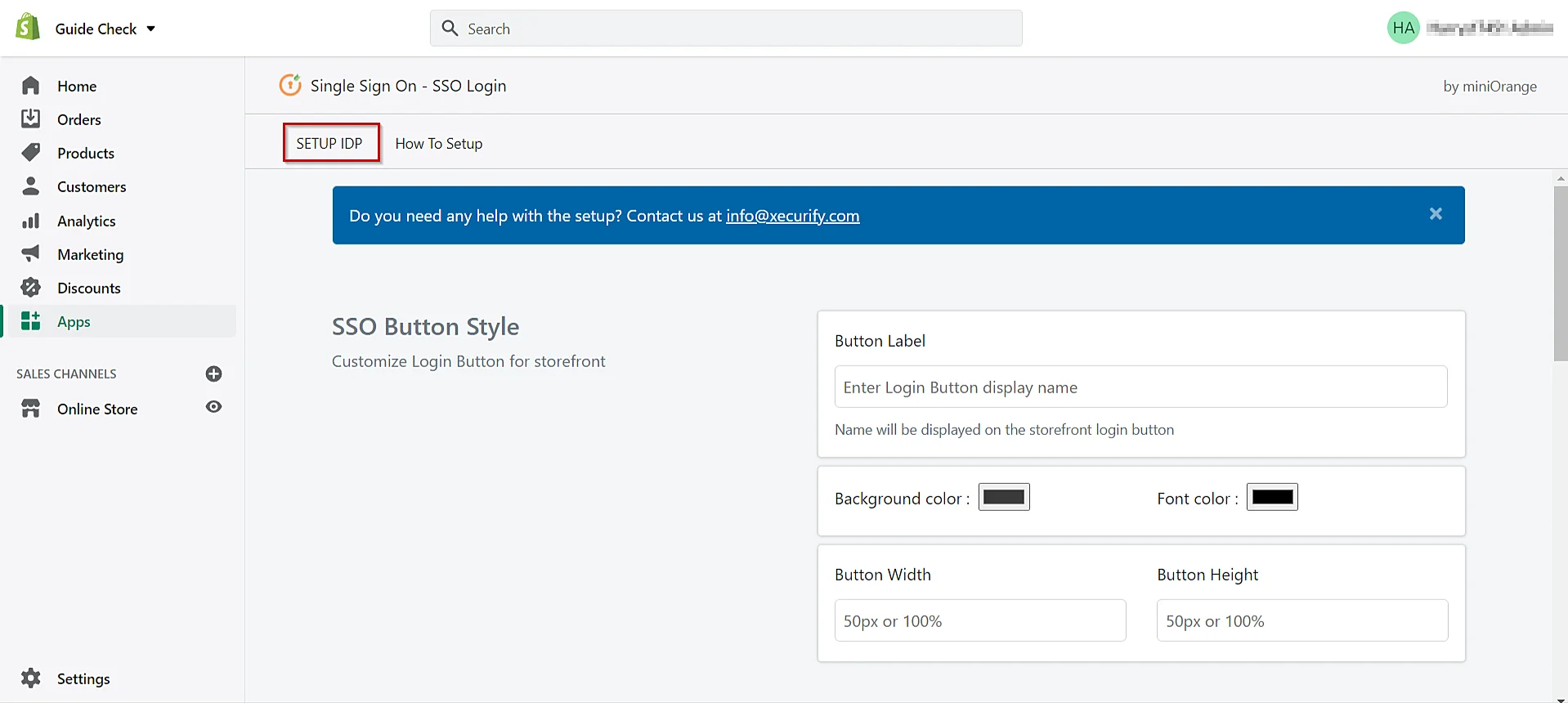 Shopify SAML Single Sign-On SSO Login - Select SETUP IDP