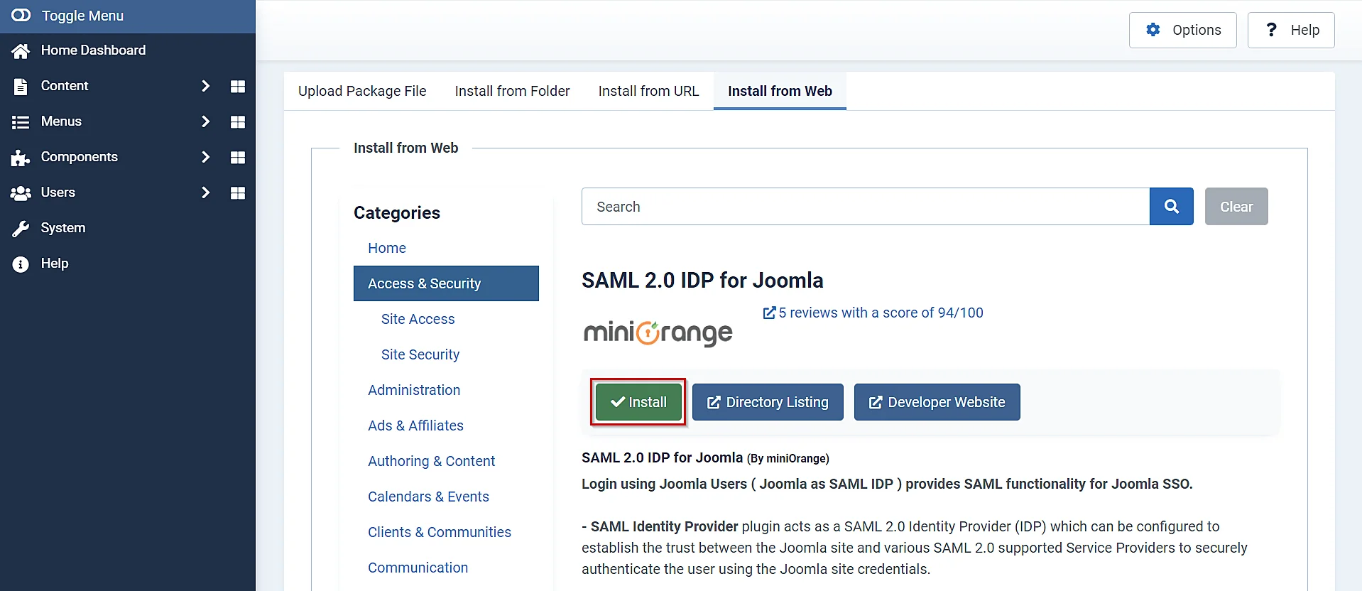 SAML Single Sign-On (SSO) using Joomla (IdP), click on System