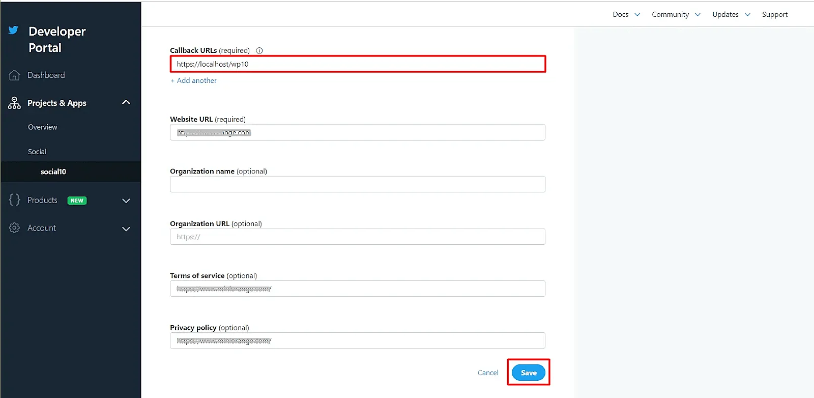 Twitter as IDP - Single Sign-On (SSO) Shopify - Save Configuartion Settings in Twitter