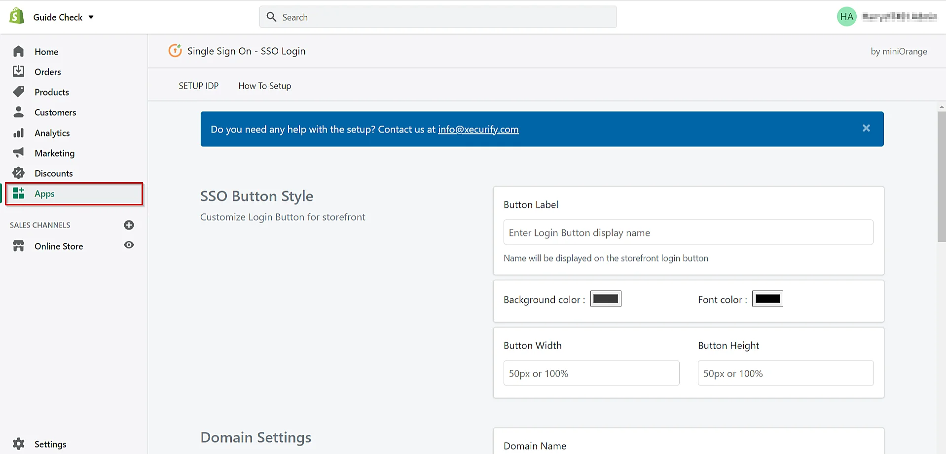 Shopify SAML Single Sign-On SSO Login - Click on Apps