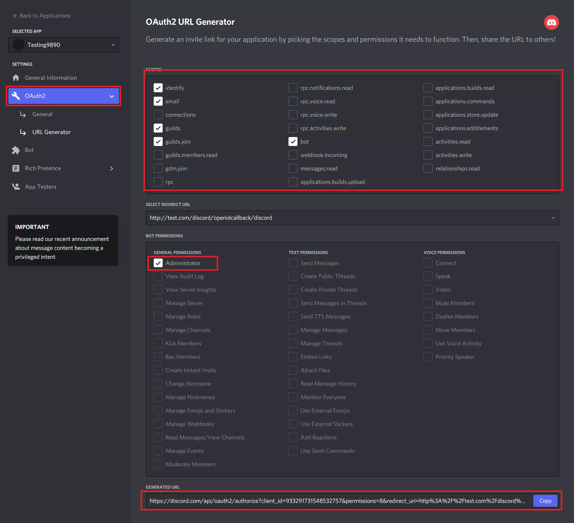 URL generator select permissions for wordpress to discord role mapping