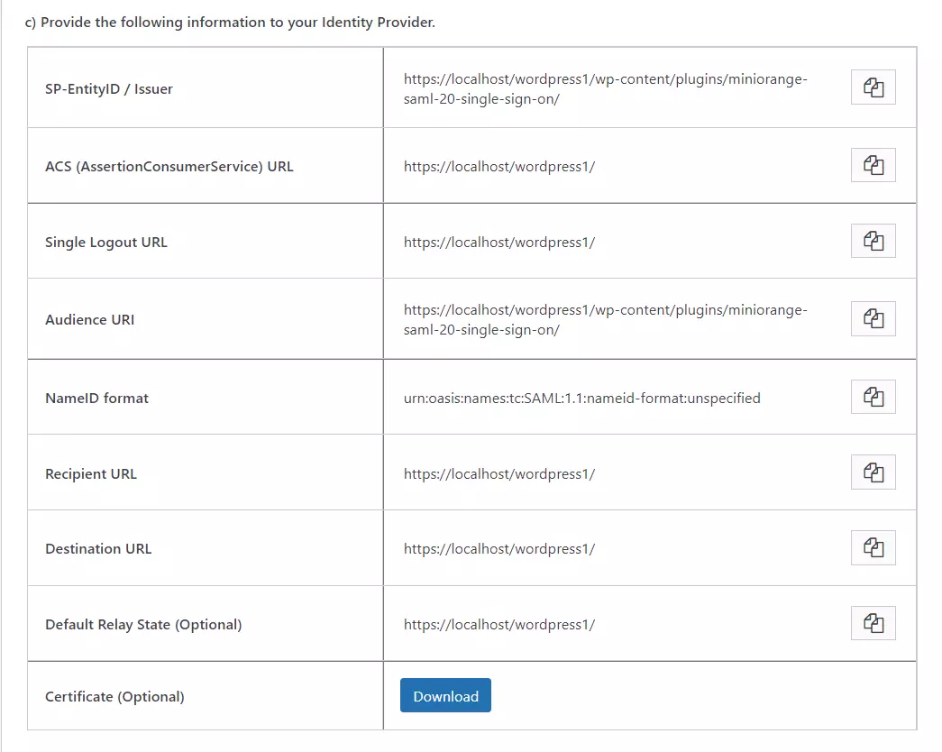 WP SAML SSO - Endpoints image 