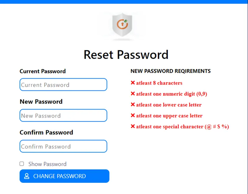 Fill the old and new password