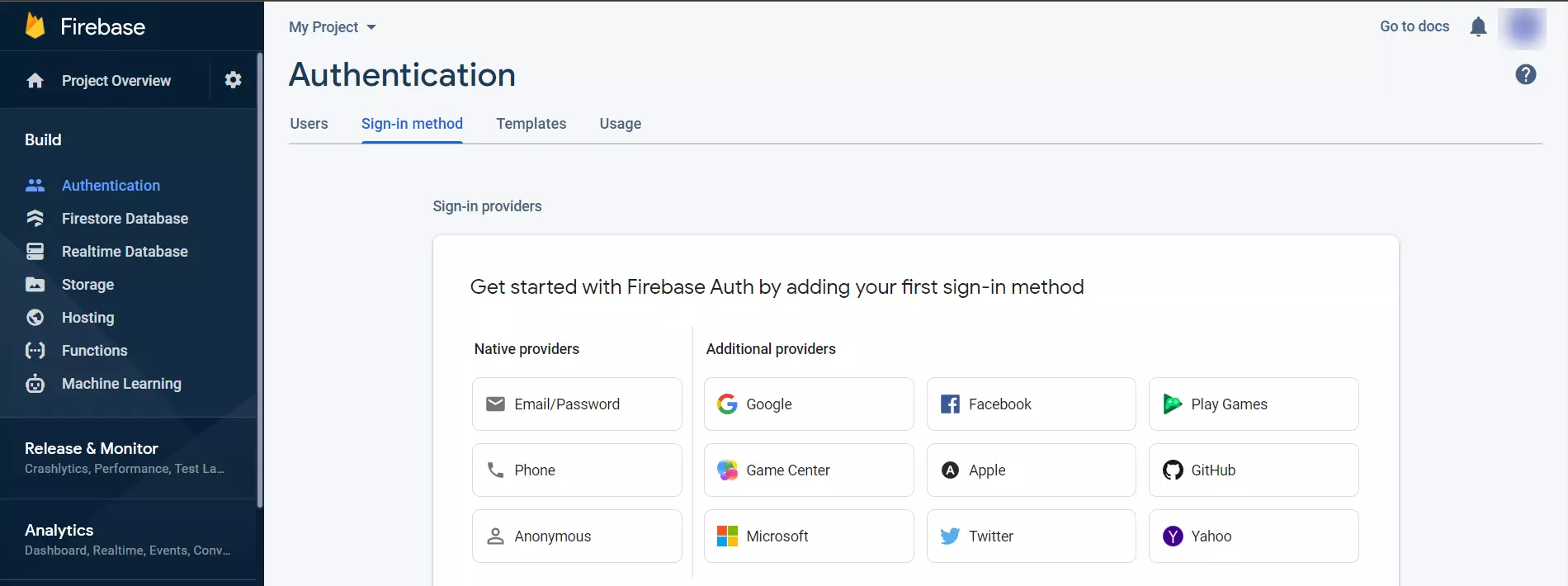 Magento Firebase Integration - Firebase Authentication Sign In Providers