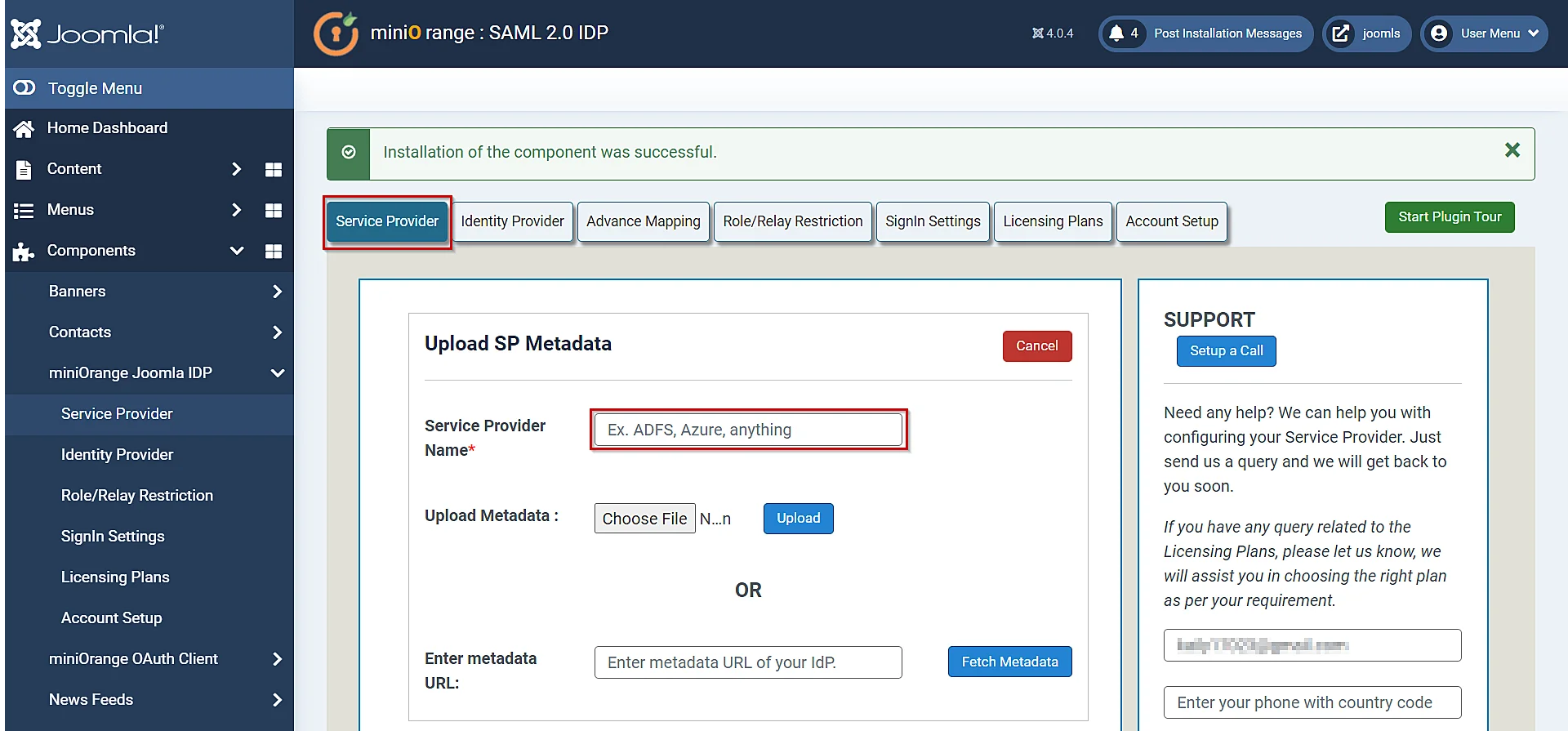 SAML Single Sign-On (SSO) using Joomla (IdP) - upload SP metadata
