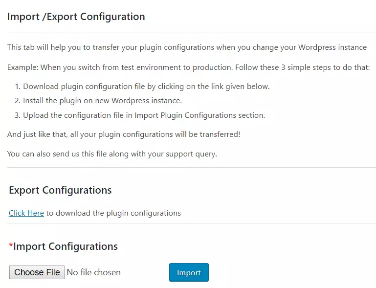Import/Export Configurtion 
